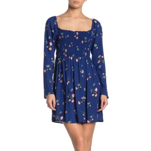 Long Sleeve Square Neck Smocked Bust Summer Dress - Picture 1 of 2